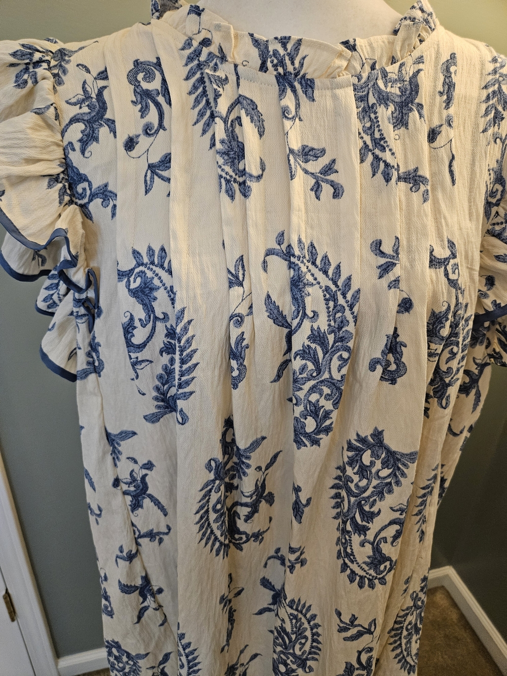 Umgee Blue and Cream Floral Ruffle Accent Dress Women's Size 2XL New - Picture 6 of 11